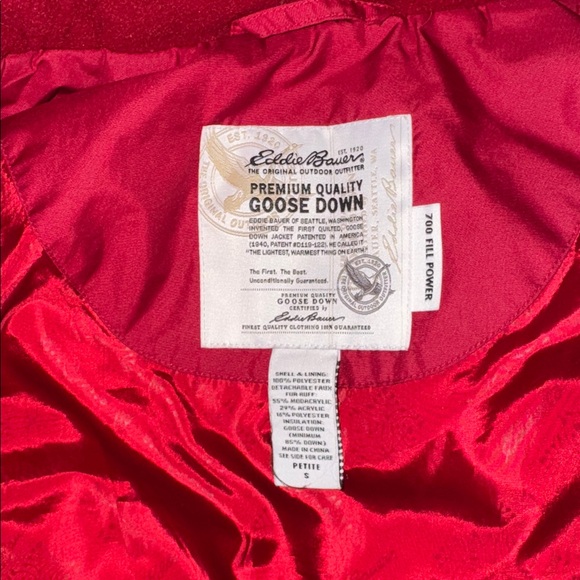 EDDIE BAUER Small Red 700 Fill Goose Down Parka Coat Jacket with Hood - Picture 2 of 10